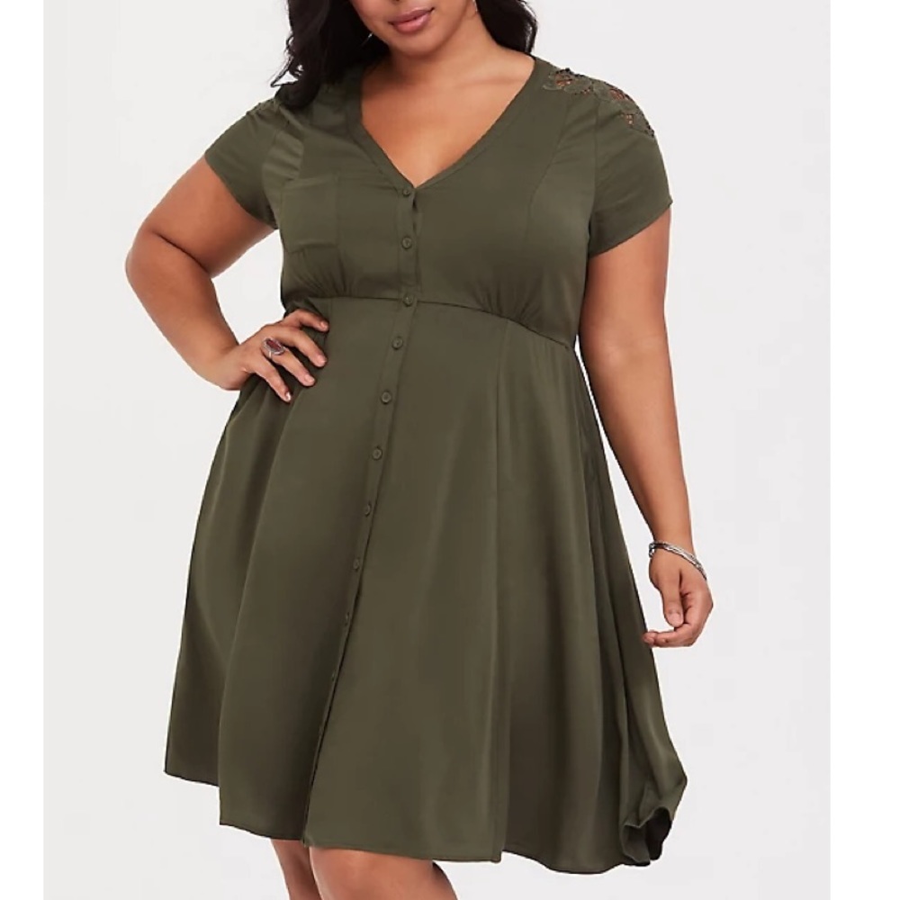 Torrid OLIVE LACE CHALLIS SHIRTDRESS sz 2